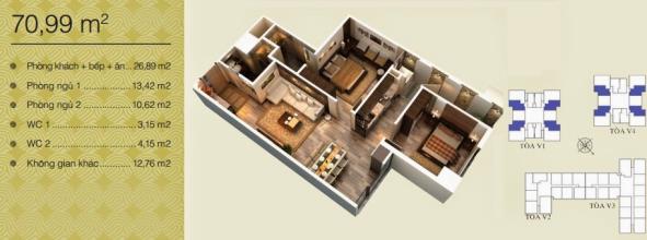 Giá rẻ bất ngờ căn 70,99m2 ban công ĐN chung cư Home city