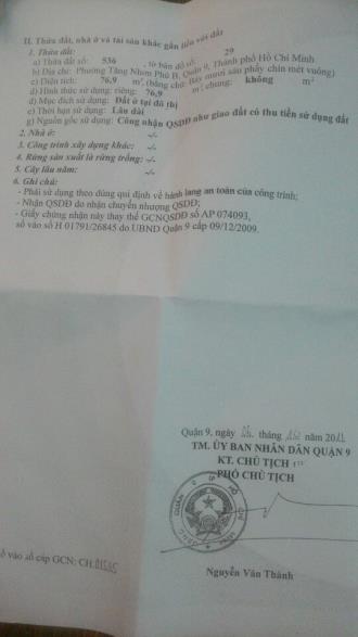 Cần bán nhanh đất Tăng Nhơn Phú B, giá thương lượng