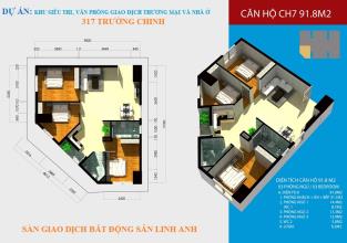 Bán căn hộ Ngã Tư Sở, 94m2 gồm 3 PN, 2VS giá 34tr/m2