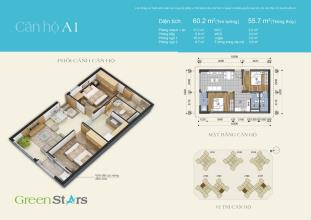 Bán 2 căn hộ chung cư Green Stars tòa B7,60,2m2 free tư vấn 
